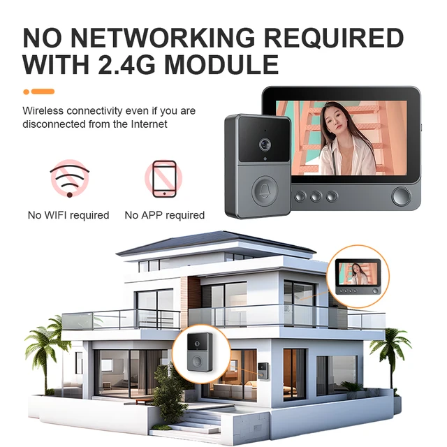 2.4G Wireless Video Intercom Doorbell 4.3 Inch IPS Screen Door Bell Intercom System Two Way Voice Doorbell with Camera Monitor 3