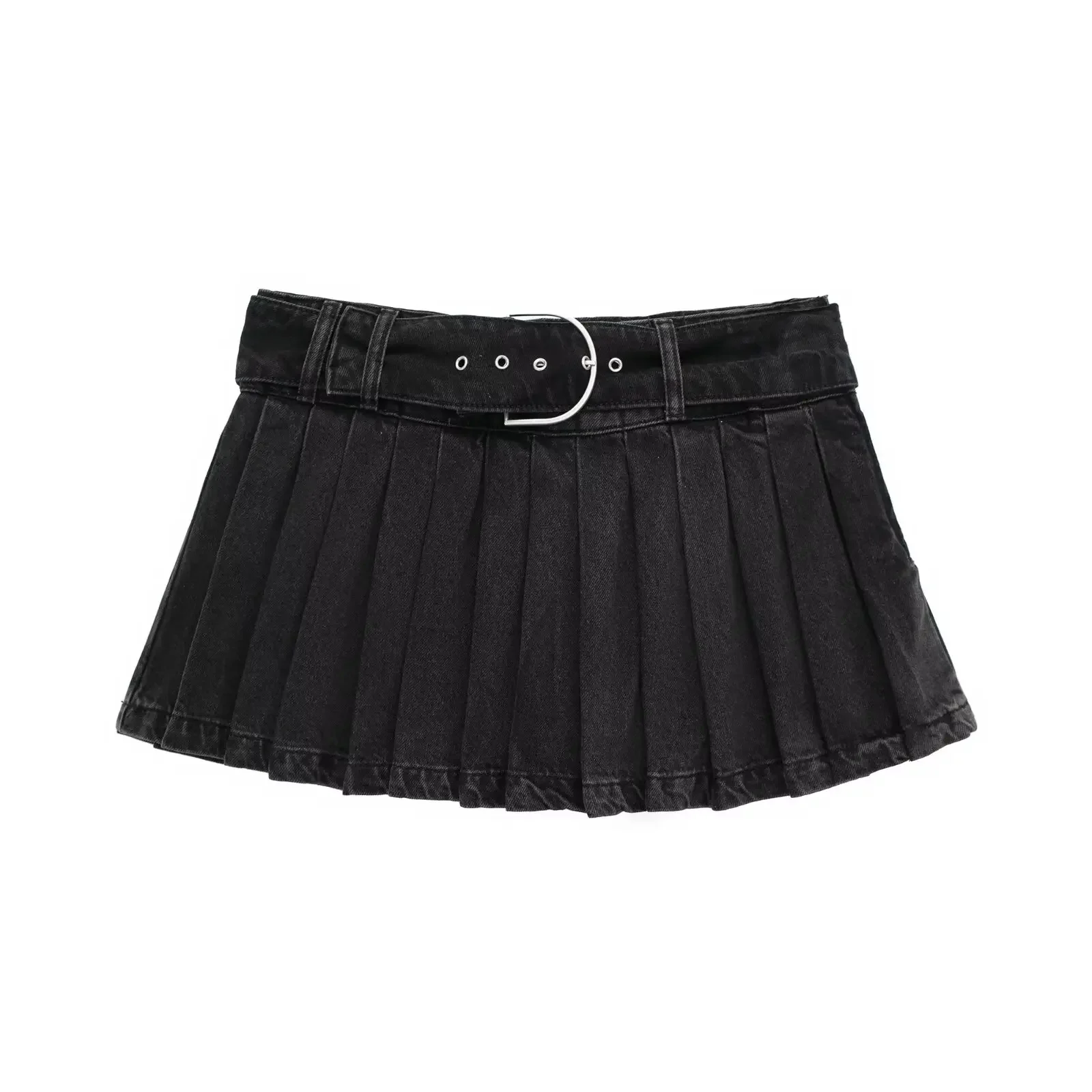 

Women New Chic Fashion Buckle waist belt decoration Slim Denim Shorts Skirts Vintage High Waist Side Zipper Female Skorts Mujer