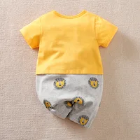 Baby Boy Girl Newborn Casual Solid Color Contrast Cute Lion Comfortable Cotton Short Sleeved Toddler Summer Jumpsuit 2