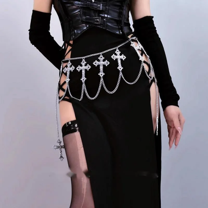Dark Lolita cyberpunk Gothic Cross Waist Chain Skirt Chain Belt Spice Girl Accessories Sister cos