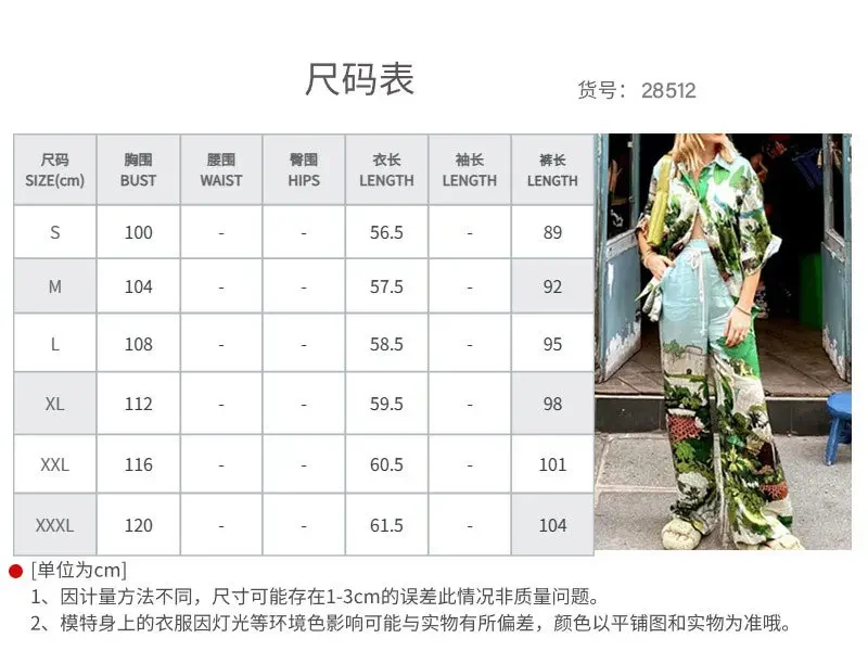 2024 New Summer  Women's Printed Short-Sleeve Pants Suit, Summer Long Pants Women's Vacation Beach Leisure Suit