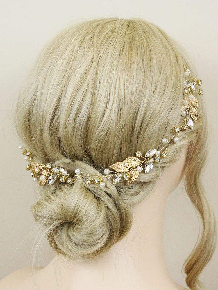 Golden Leaves Bridal Headbands Handmade Party Hairband Simple Women and Girls Hair Vine Wedding Hair Accessories for Banquet