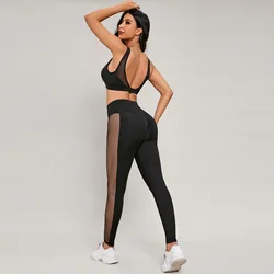2024 Summer Hollow Yoga Pants Fitness Suit High Waist Hip Lifting Sports Fitness Pants Leggings Yoga Suit