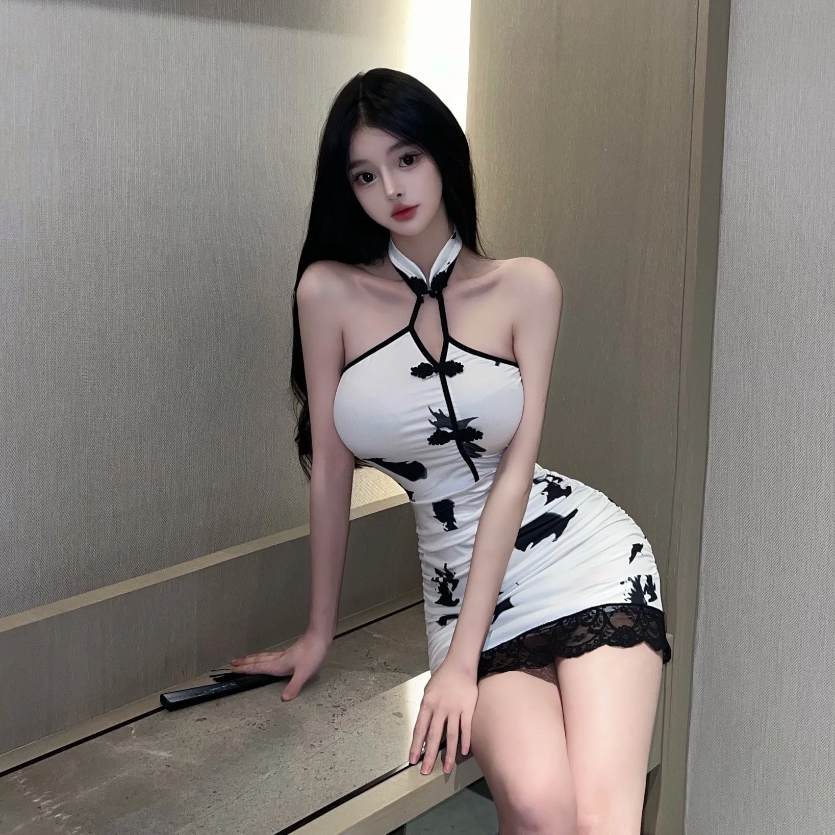 Women's Vintage Printed Cheongsam Mini Dress