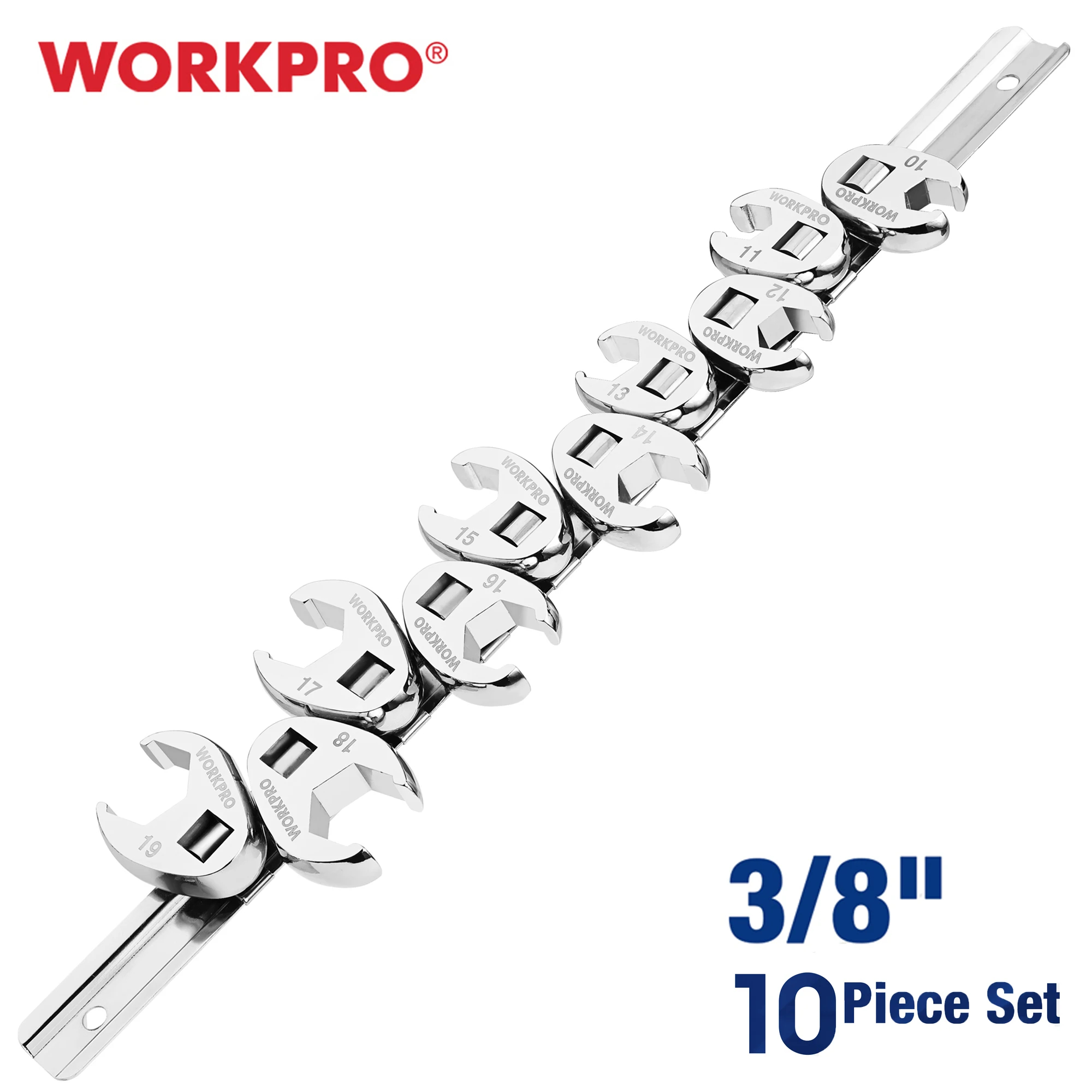 WORKPRO 10PC 3/8" Drive Crowfoot Flare Nut Wrench Set 1019MM Metric