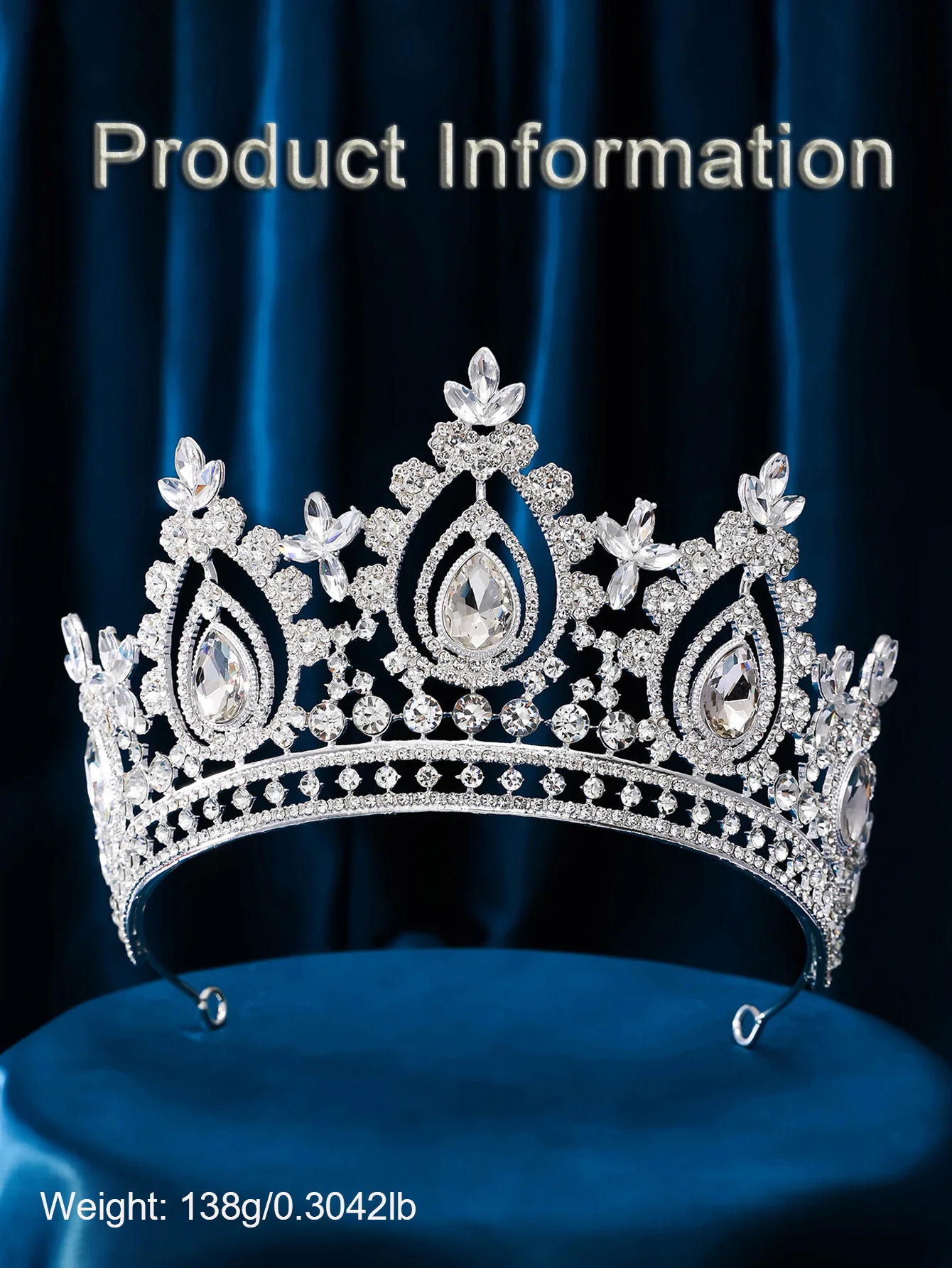 Luxus Hohe Königliche Königin Hochzeit Krone für Frauen Silber farben Kristall Bankett Tiaras Party Kostüm Haar Schmuck Zubehör – Detail 1