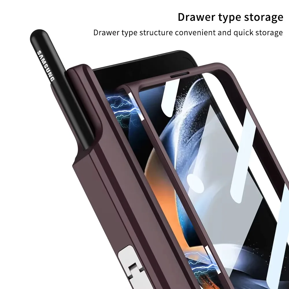 Magsafe Wireless Charging Magnetic Hinge Pen Holder Stand Case With Film Cover For Samsung Galaxy Z Fold 6 5 4 3 Fold6 Fold7 phone case leather phone case silicone phone case carbon fiber case