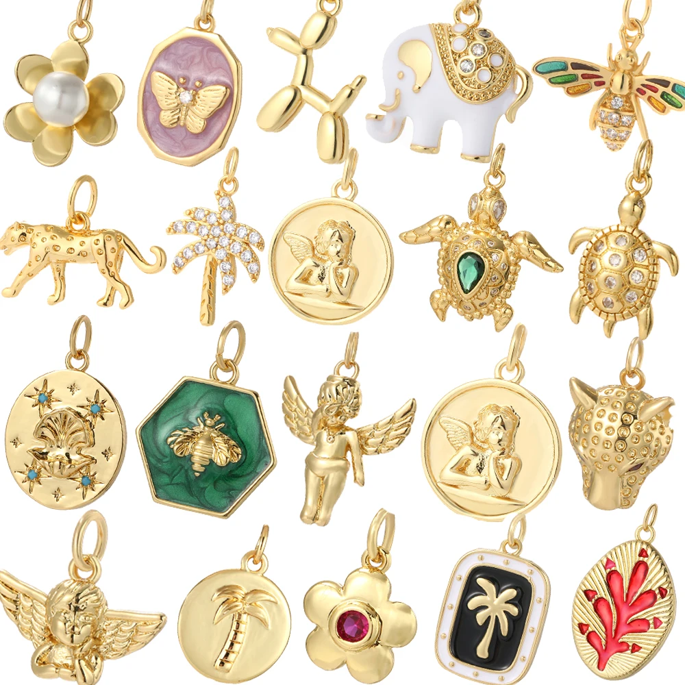 Süße Engel Tiere Haustier Hund Charms für Schmuck Machen Lieferungen Blume Baum Schildkröten Gold Farbe Diy Ohrring Armband Halskette Dijes