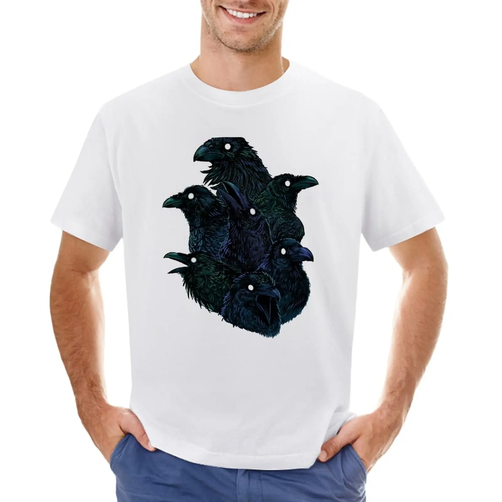 

Raven pattern T-Shirt summer top korean fashion animal prinfor boys Men's clothing
