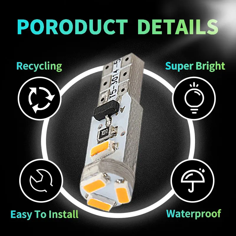 10Pcs T5 3014 5SMD ڵ  LED    CANBUS   ȣ Ʈ   DC 12V ȭƮ ڹ