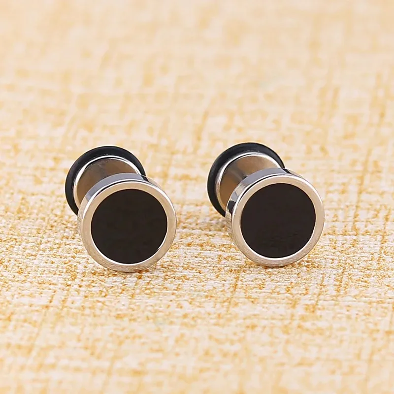 16G Titanium Steel Men's Stud Earrings Round Black Oil Drip 2pcs