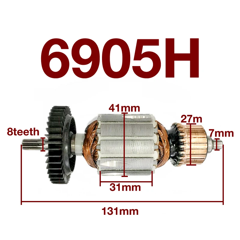 AC220-240V Rotor Armature 8teeth Replacement Accessories for Makita 6905H Electric Wrench Rotor Armature Anchor cb 415a carbon brush for makita 6905h 6905b 6906 6910 electric wrench impact wrench holder replacement parts b 80400