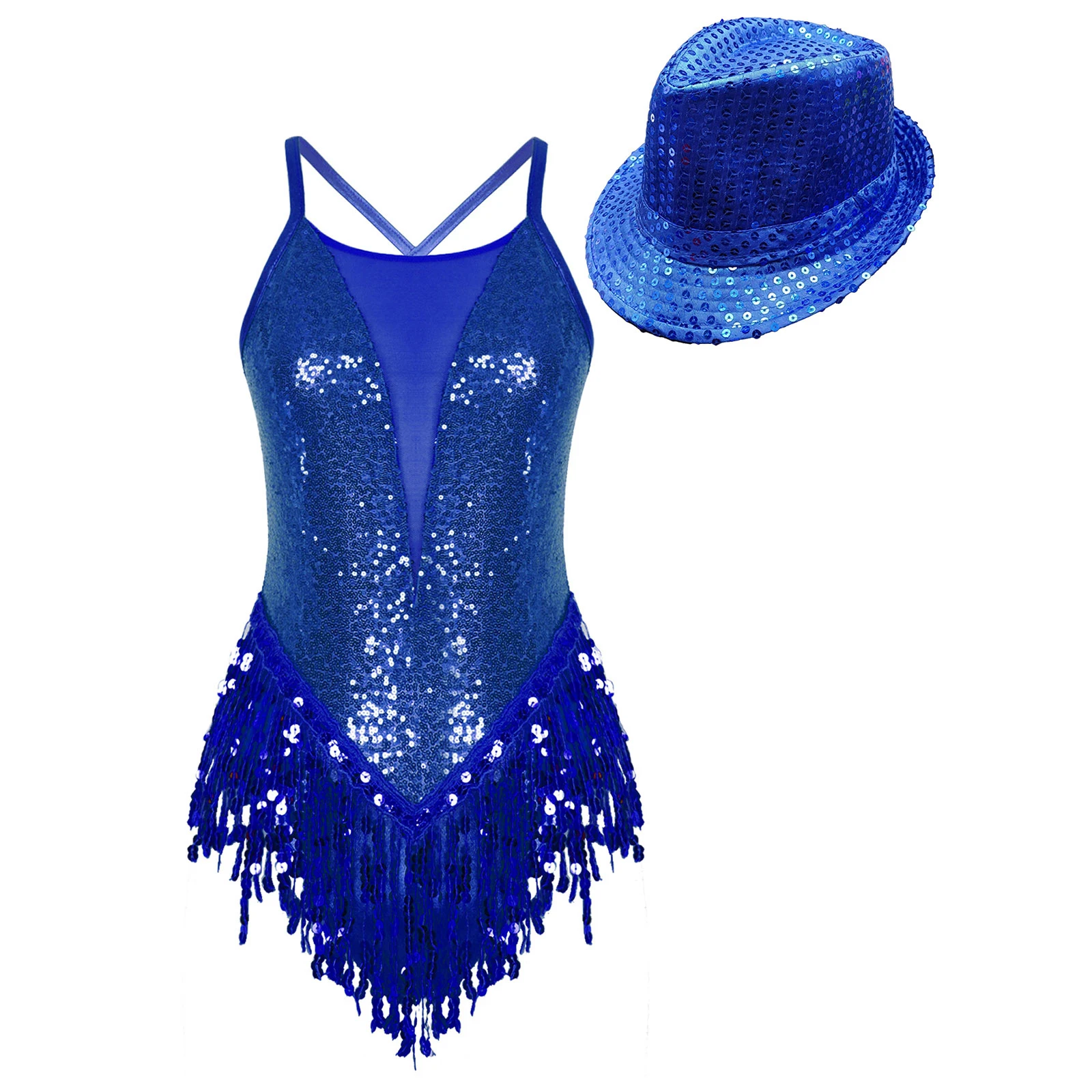Adult Womens Modern Jazz Latin Dance Dress Costume Set Sequins Fringed Leotard For Tap Lyric Art Gymnastic Skating Performance