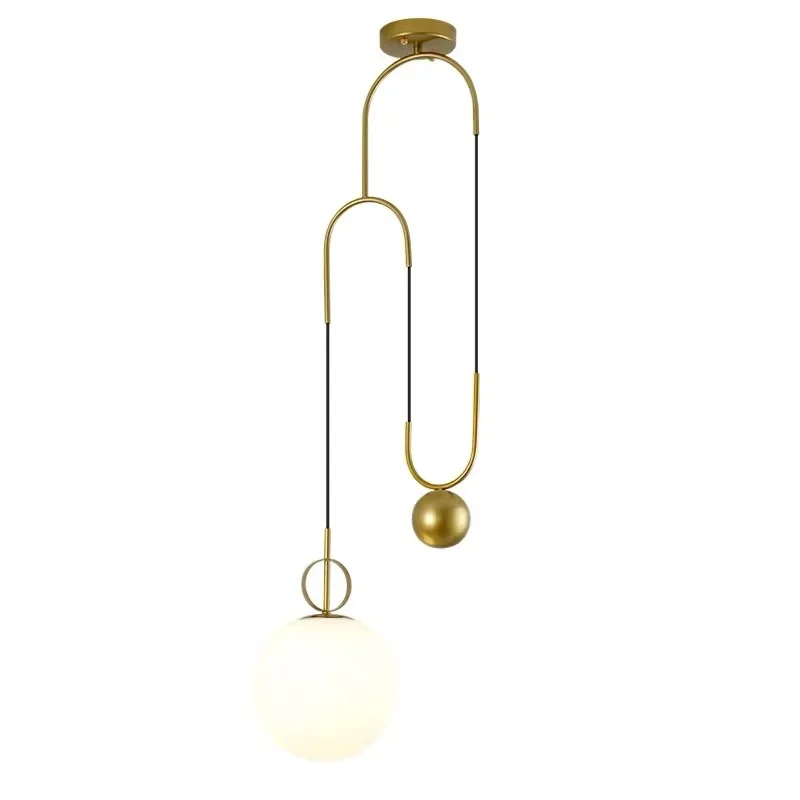 Modern Golden Glass Ball Pendant Lamps Fixture Luminaire Lift Hanging Lights Bedroom Decoration Lighting Bedside Living Room