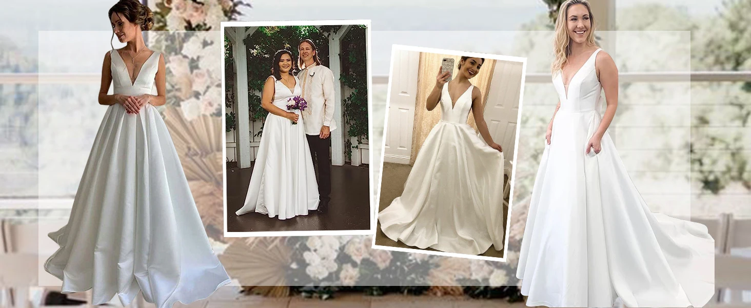 schlichte Boho Satin Brautkleider