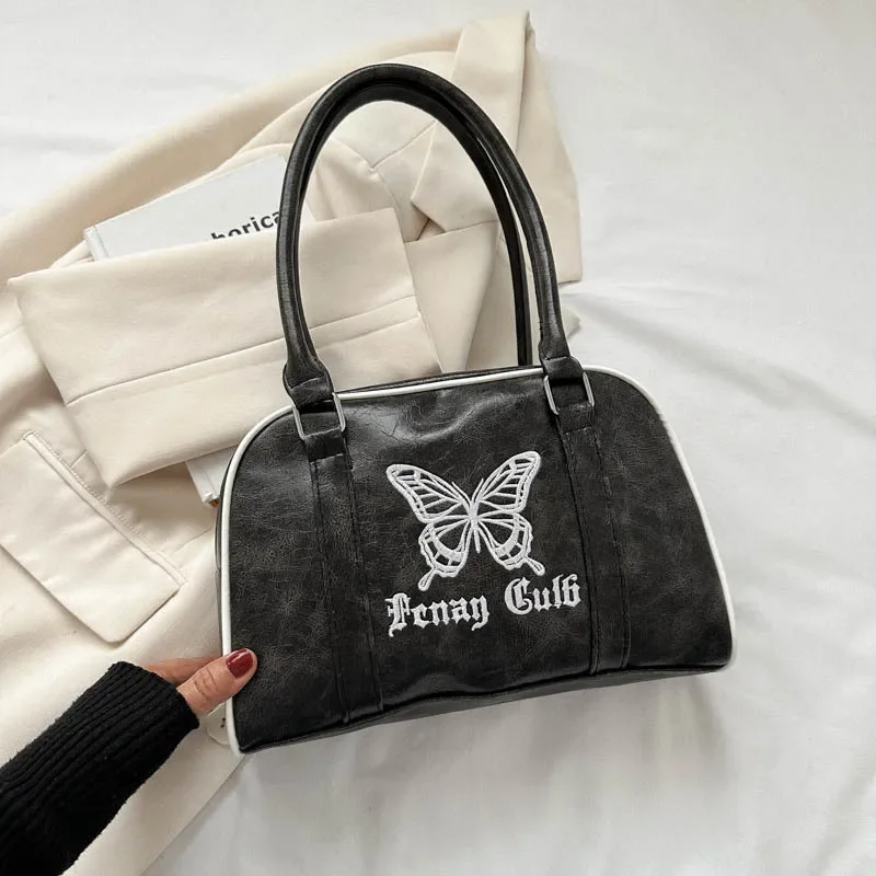 Butterfly Maillard Retro Handheld Shoulder Bag Women's Trendy Korean Underarm Shoulder Bag Versatile Large Capacity Shoulder Bag