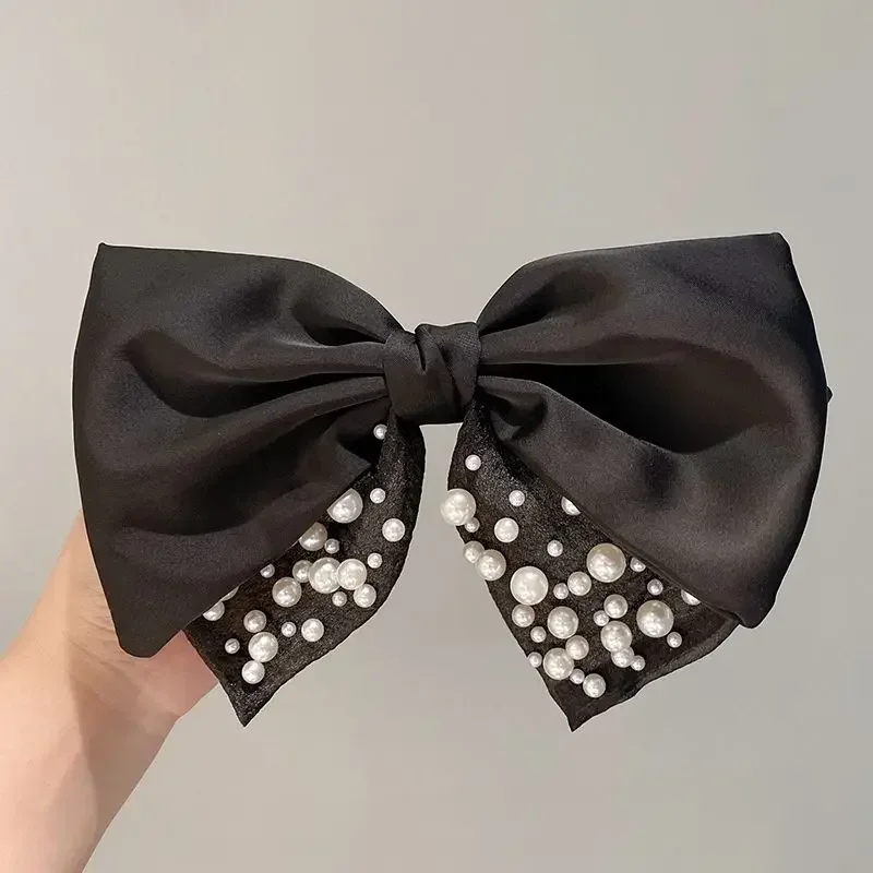 1pc Luxury Pearl Hair Bow - Double Layer French Clip for Women, Elegant Spring Hair Accessories for Wedding Party