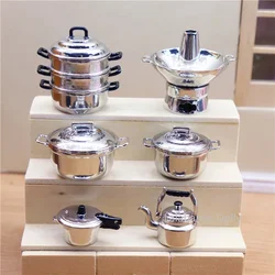 1:12 Dollhouse Mini Kitchen Alloy Rice Soup Pot Miniature Play Model for Dollhouse Kitchen Furniture Accessories