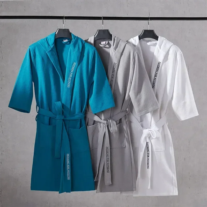 

Women Male Gown Men Autumn Solid Dressing Bathrobe Spring New Normal Robe Absorbent Thick Quality Couples 2023 Waffle Top Bath