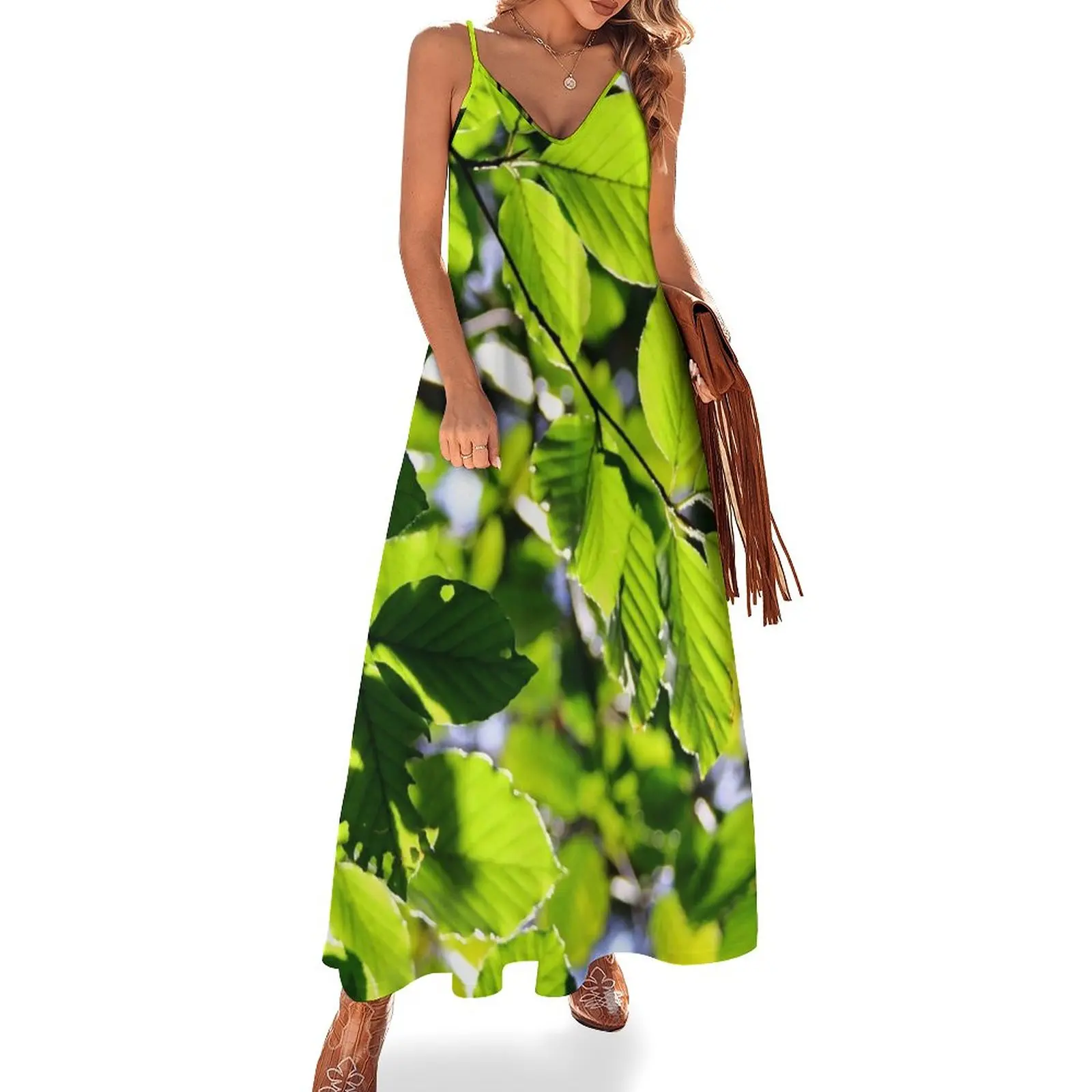 

Green Leaves Sleeveless Dress summer women's dress 2024 birthday dress for women women's luxury party