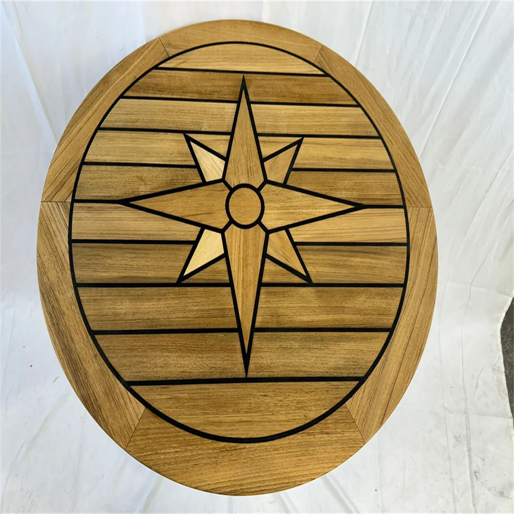 

Boat Round Teak Table Top 650mm 25.6 Inch Diameter Star Inlay Marine Yacht Caravan RV TR65