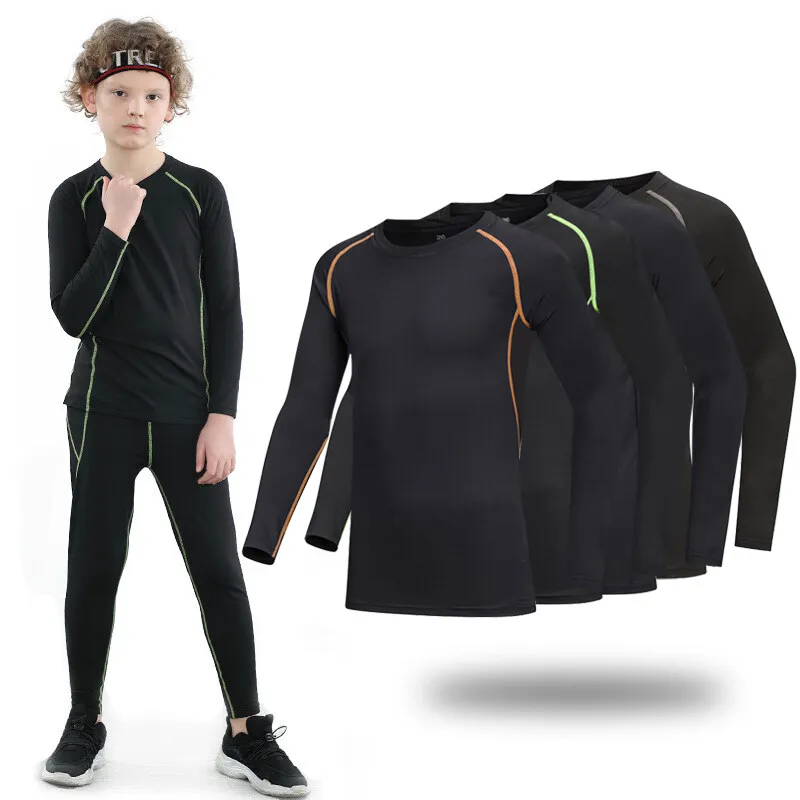 (110-160cm)Children Quick Dry Sport T-Shirt Kids Short/Long Sleeve Teenager Exercise Training Running Basketball Gym Shirt