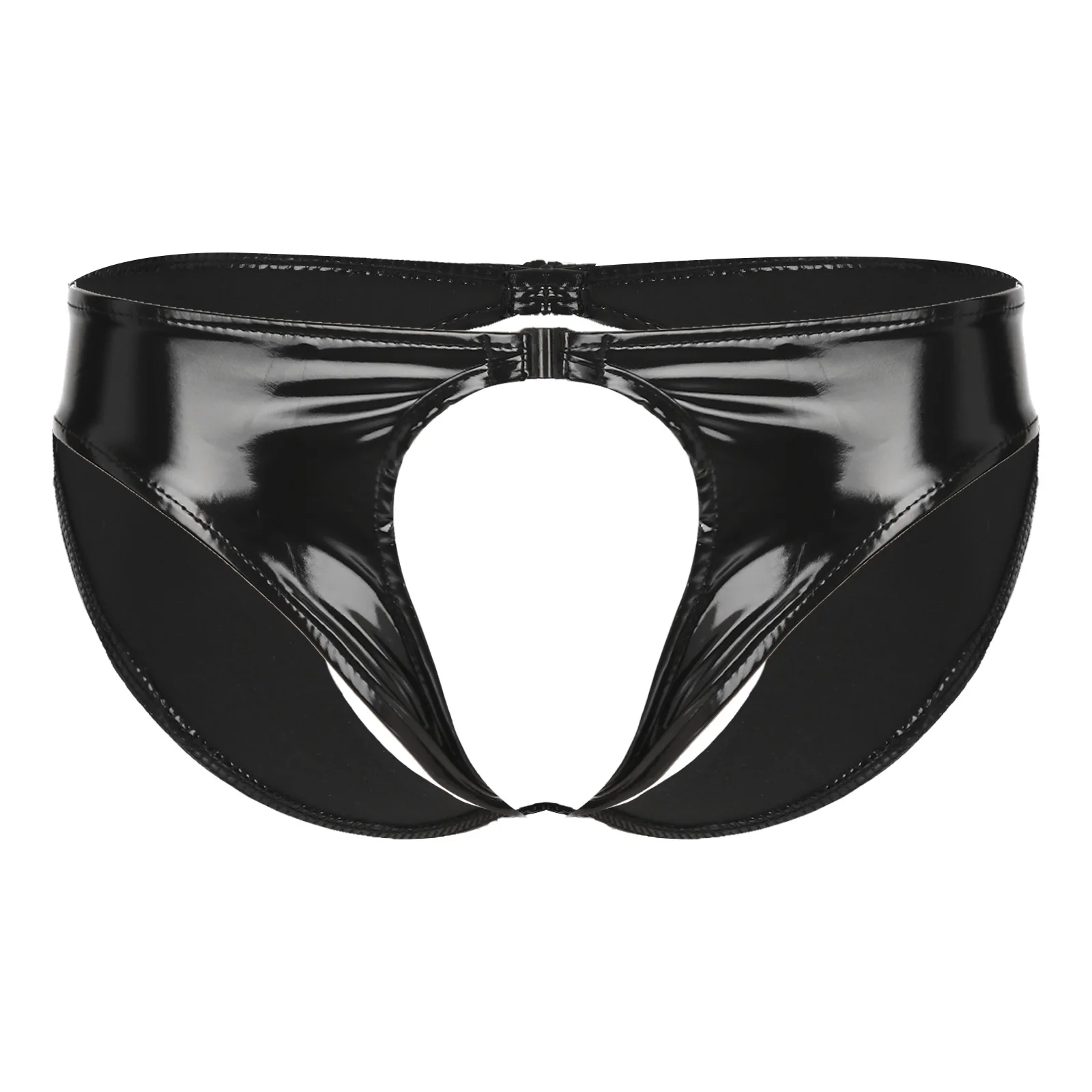 

Mens Open Crotch Cutout Underwear Lingerie Wet Look Patent Leather Crotchless Sexy Thongs Low Waist Open Butt Briefs Underpants