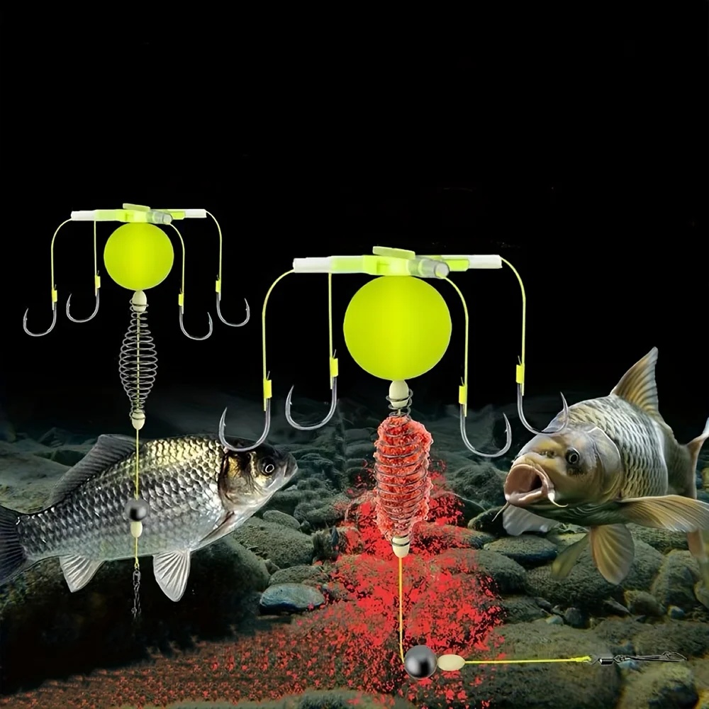 مجموعة قفص طعم الصيد مع خطافات سلسلة من الفولاذ الكربوني مضادة لللف مجموعة تعويم المغذية كاملة لصيد الأسماك 3 # 5/7/9/11/13