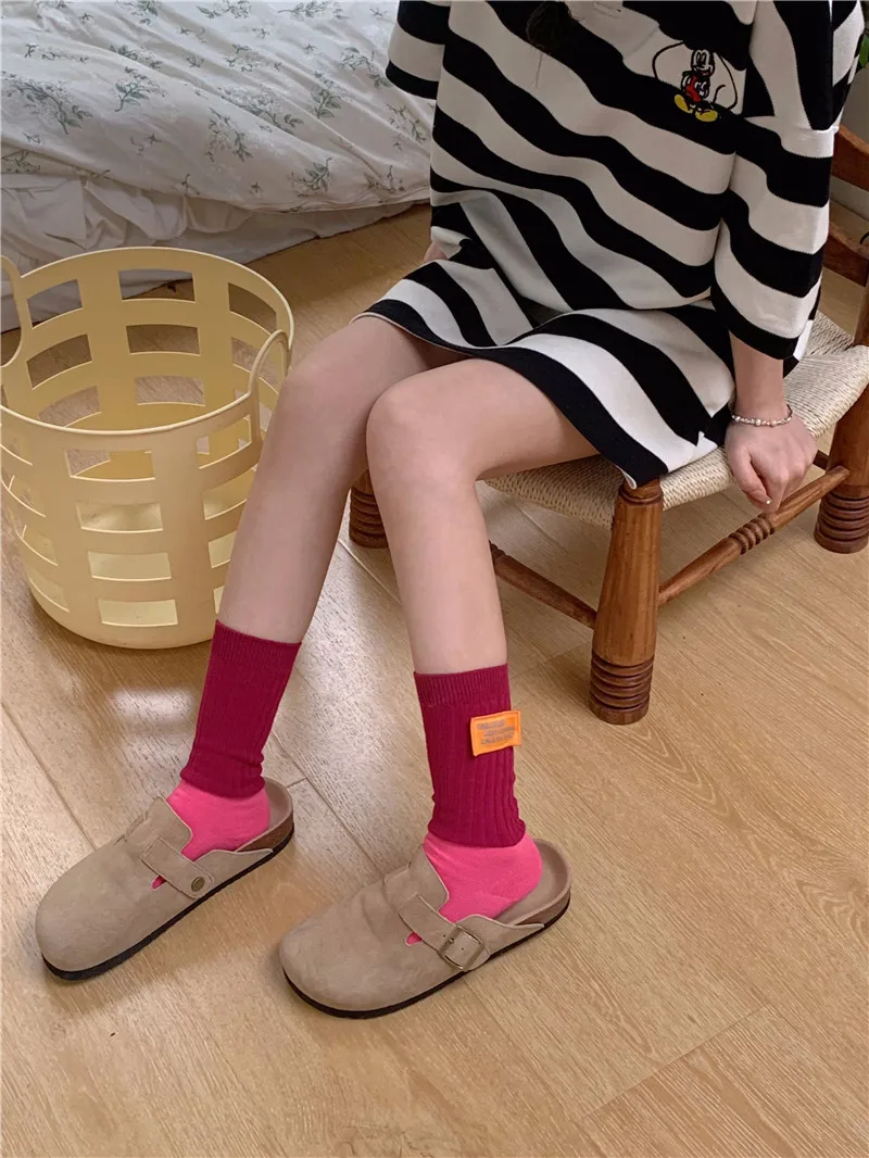 Frauen Frühling Antumn Baumwolle Farbe Lange Socken Mid-rohr Strümpfe Nette Rose Rot Haufen Haufen Socken Süße Stil für Mädchen Geschenk Kawaii – Detail 15