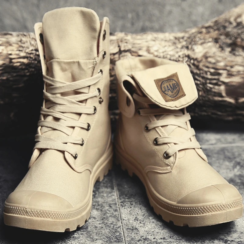High Top Desert Boots For Men British Style Lace Up Round Head Military Boots Breathable Plus