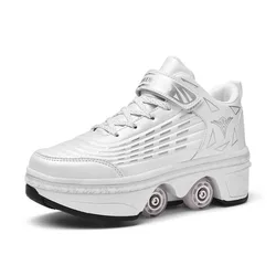Retractable roller skate shoes 4 wheels Invisible Deformation Roller Skate 2 in 1 Removable Pulley Skates Skating