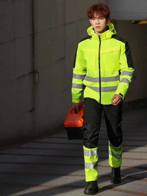 High Visibility Workwear Winter Clothes Hi Vis Suit Reflective Jacket Waterproof Winter and Pockets Reflective Work Pants Set 6