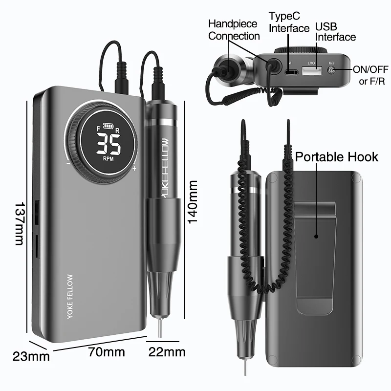 Nail Drill Machine Kit 35000RPM Rechargeable Portable Electric Nail File for Manicure Acrylic Gel Nails electric nail drill,electric nail grinder