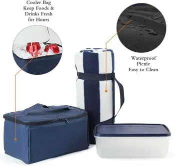 Extra Large Willow Picnic Basket with Service Set for 4 Persons, Natural Wicker Picnic Hamper with Free Food Cooler, Fleece 4