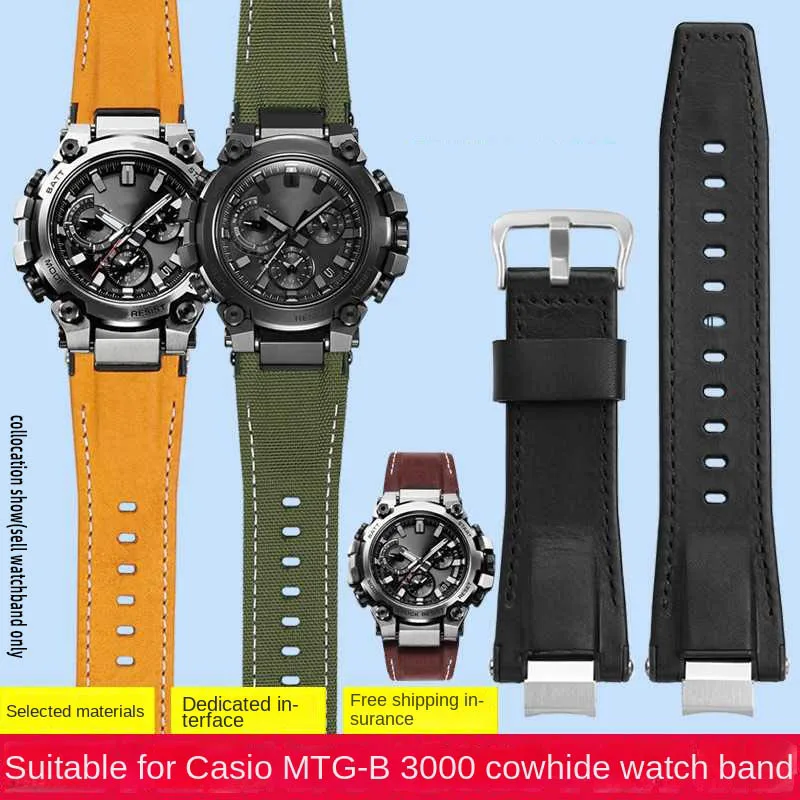 Per Casio G-Shock Mtg-B3000 Cinturini In Vera Pelle Di Nylon Mtg B3000 Cinturini Per Orologi Adattatori Modificati Connettore In Acciaio Inossidabile