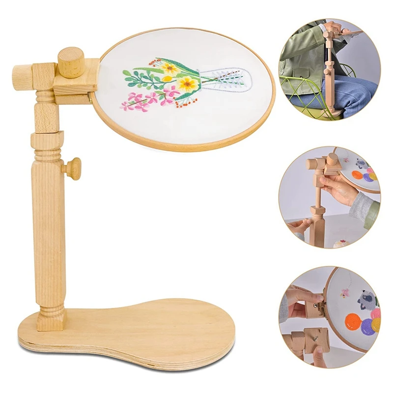 Embroidery Stand Rotated Crossstitch Stand Lap Beech Wood Embroidery Hoop Holder Hands Free Needlepoint Frame