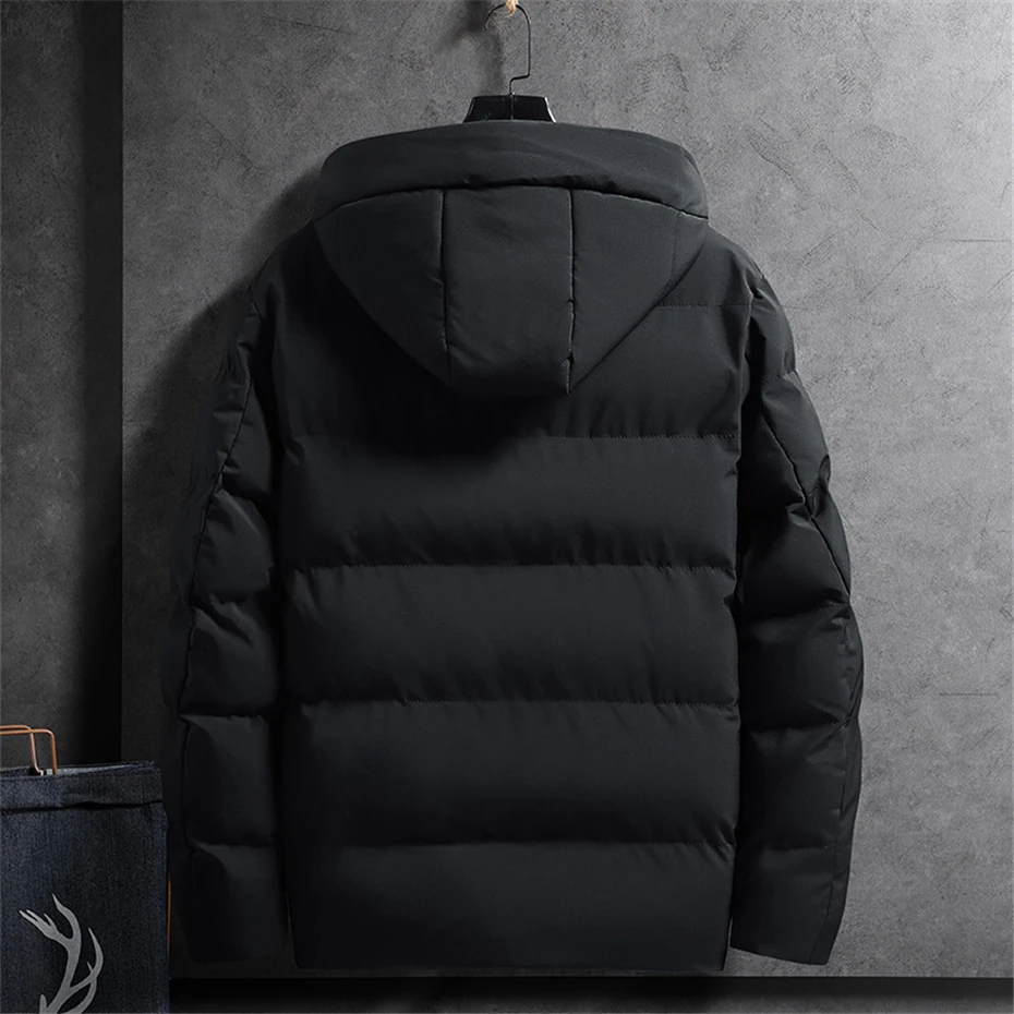 Padded Jacket Men Winter Parkas Thick Jacket Coats Fashion Casual Solid Color Hooded Parkas Male Warm Coat Black Grey