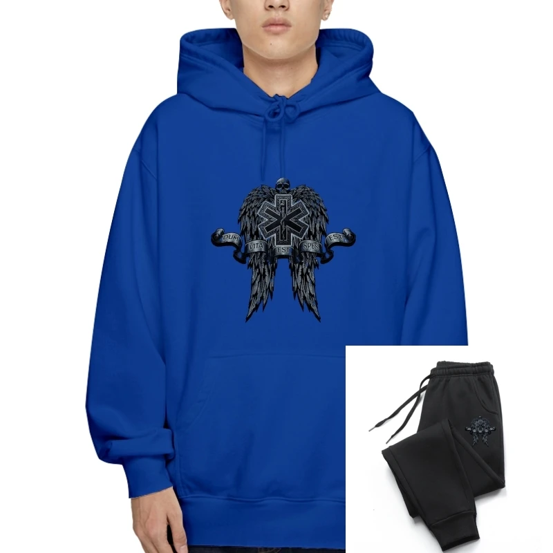 

New Navy Blue EMS Gothic style Winged Star of Life with Skulls T-Sweatshirt Hoodies