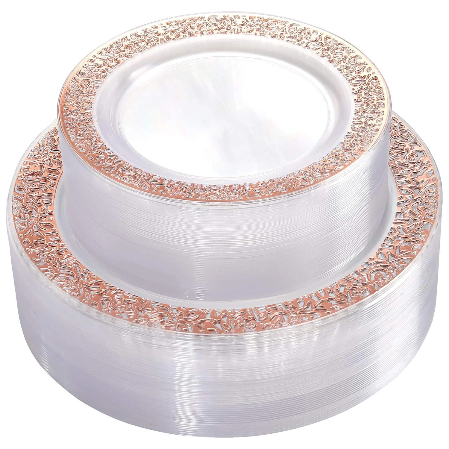 Rose Gold Plastic Plates Clear Disposable Plates with Lace Rim Premium Plastic Dinner Plates Dessert Plate for Wedding&Party party tableware disposable food trays