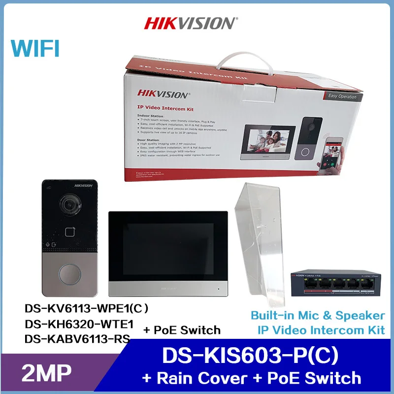 Hikvision Wifi Poe Video Intercom Kit, Include Ds-Kh6320-Wte1 E Ds-Kv6113-Wpe1(C), Microfono E Altoparlante Integrati