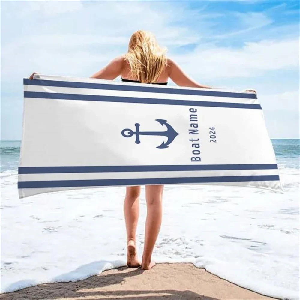 2024 Custom 3D Beach Towel Nautical Anchor Design Personalized Boat Name Bath Towel Outdoor Home Decor Swimming Welcome Gift
