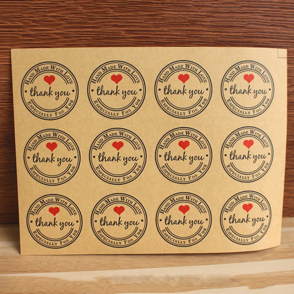 500Pcs 라운드 하트 모양의 셀프 스틱 크래프트 스티커 롤 베이킹 장식 캔디 가방 씰링 감사 라벨 손으로 만든