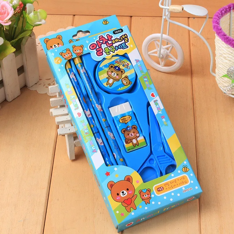 Creative Children Stationery Set Cartoon Pencil Sharpener Eraser Note Book Ruler Pencil Kawaii School Supplies Gifts
