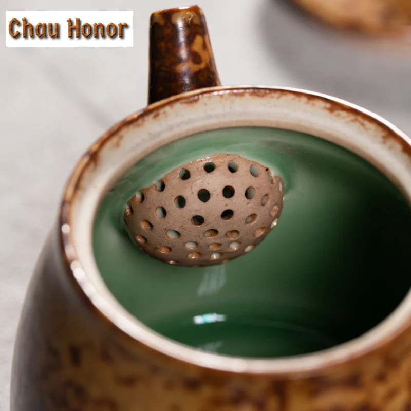 Longquan Celadon Gray Glaze Lotus Pod Tea Set Complete Set Handmade Tea Ceremony Set Teapot and Tea Cup Set Chinese Tea Set Gift