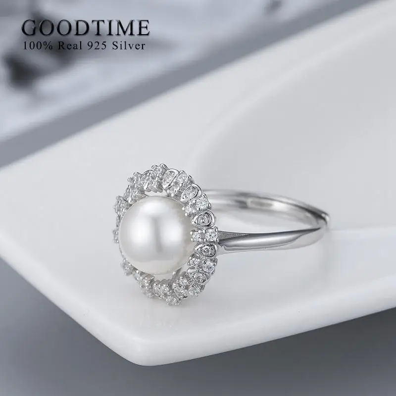 Luxury Freshwater Pearl Ring Pure 100% 925 Sterling Silver Round Ring Bride Wedding Anniversary Jewelry Gift For Women 4