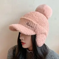 Solid Color Warm Earmuffs Cap Windproof Thermal Knitted Baseball Cap Versatile Thick Ear Flap Protection Hat Outdoor Activities