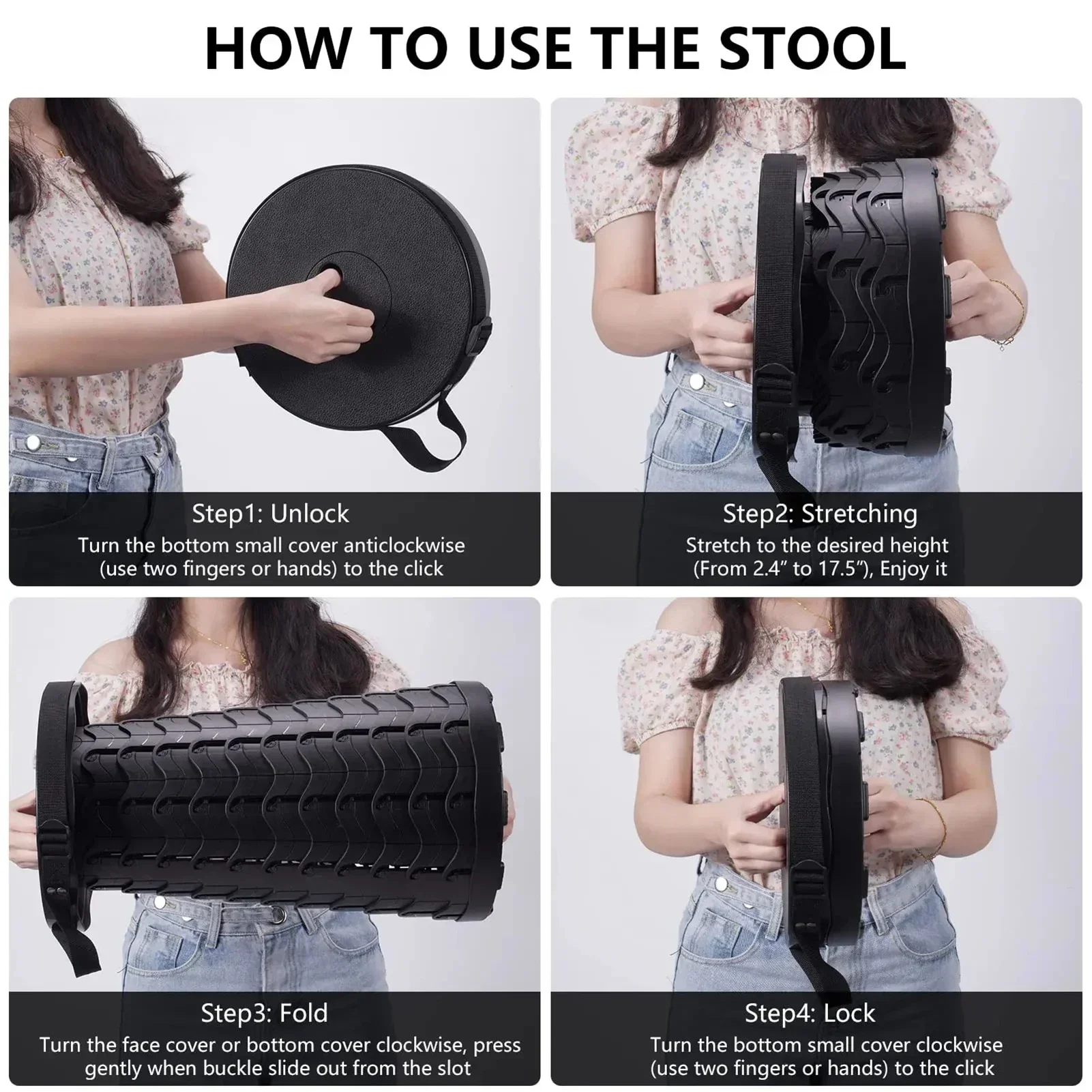 Portable Outdoor Folding Stool, Retractable, Adjustable Bench, Camping, Fishing, Multi-scene Applicable Beach Folding Chair