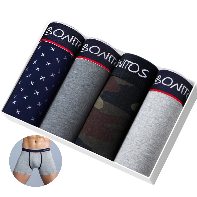 

4Pcs Lot Boxer Cotton Man Undrewear Print Men's Panties Brand Mens Boxers Shorts Sexy Underpants Male Boxershorts Underwear Set