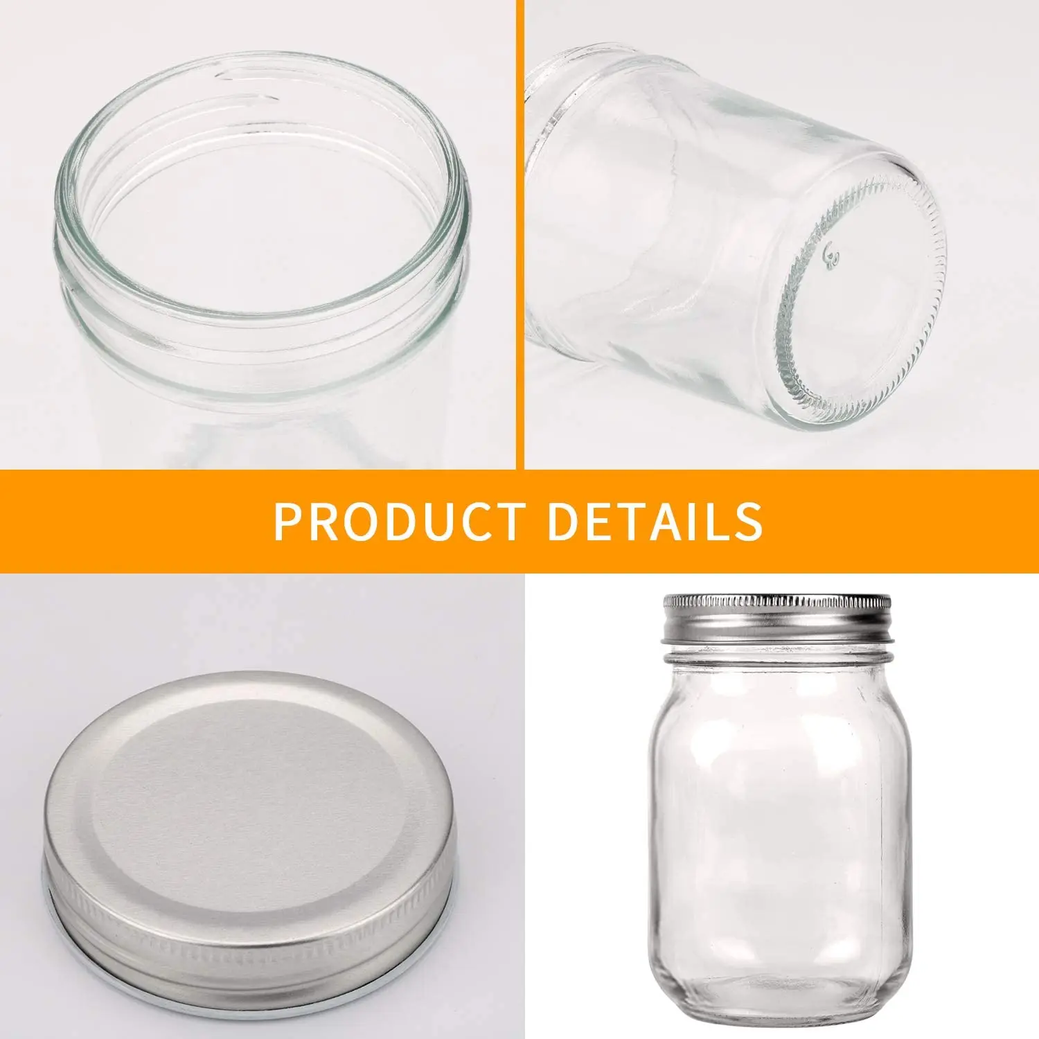 450ML  Regular-Mouth Glass Mason Jars with Metal Airtight Lids and Bands for Canning, Preserving, & Meal Prep 3