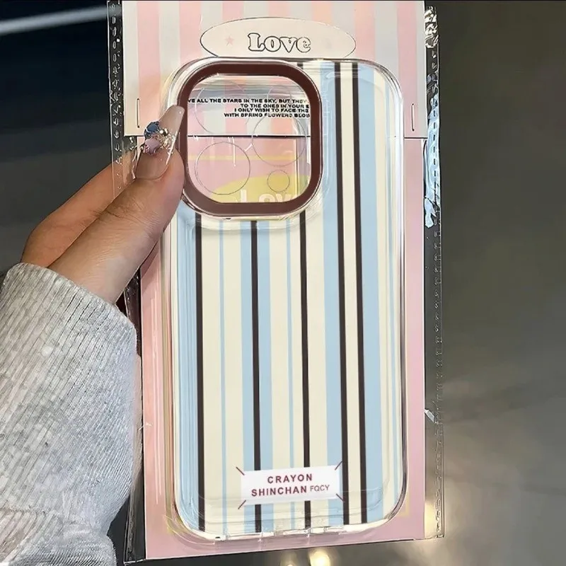 Elegant Pink and Blue Striped Minimalist Phone Case - Clear Soft Cover
